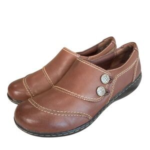 Clarks Bendables Brown Leather Ashland Alpine Slip On Womens Comfort Shoe Size 7